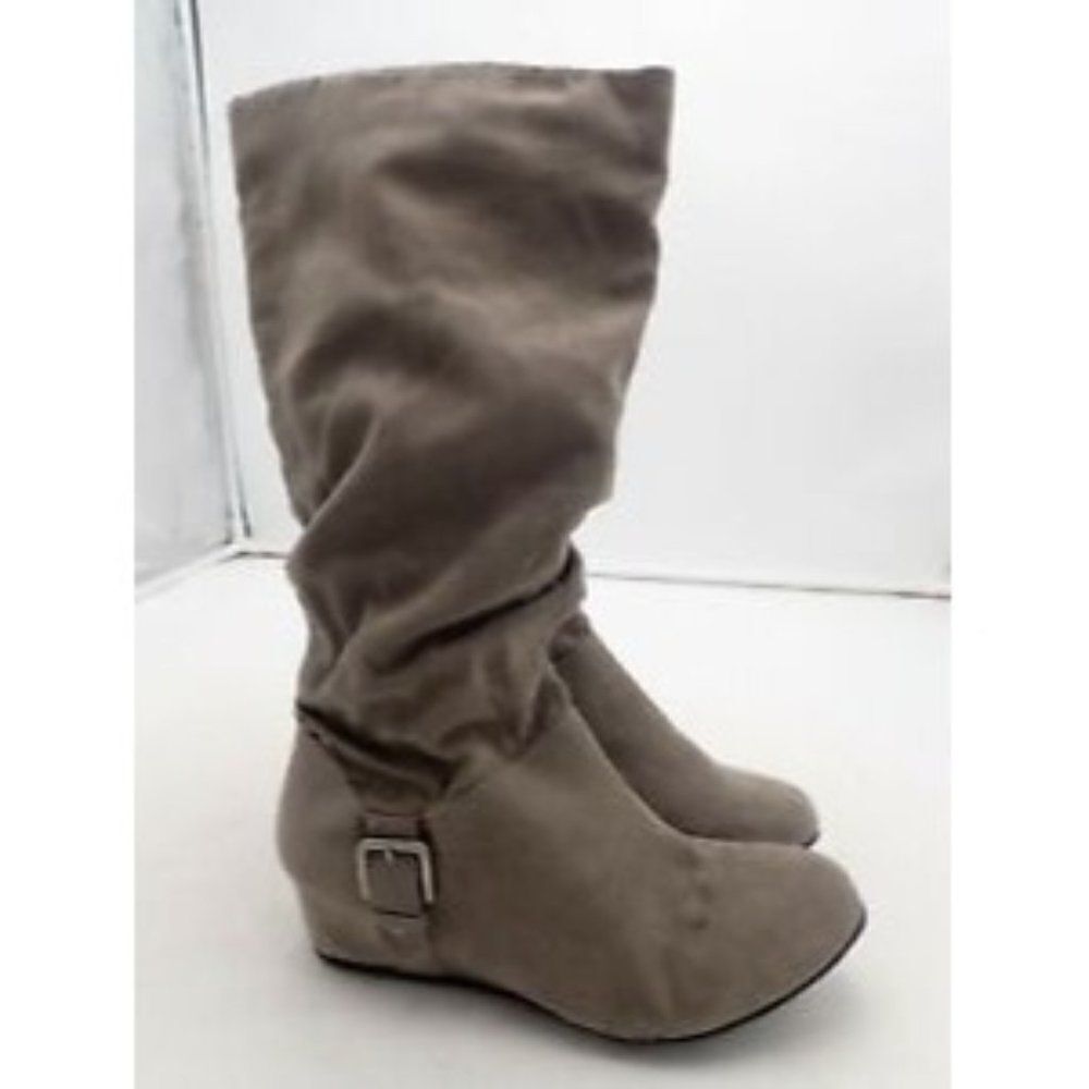 Bongo Womens Armitage 20311 Taupe Leather Mid Calf Pull On Slouch Boots Sz 7.5 M